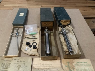 VTG  (2) Ideal Veterinary Syringes  (1) Teat Slitter W/Original Boxes And Extras