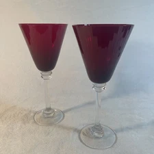 Pier 1 Soufflé A La Bouche Red Fluted Pleated Wine Goblets 9.25” Tall Set/2 NOS