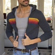 Aviator Nation Kids 5 Stripe Zip Hoodie Charcoal Rainbow Stripe Youth Size 12