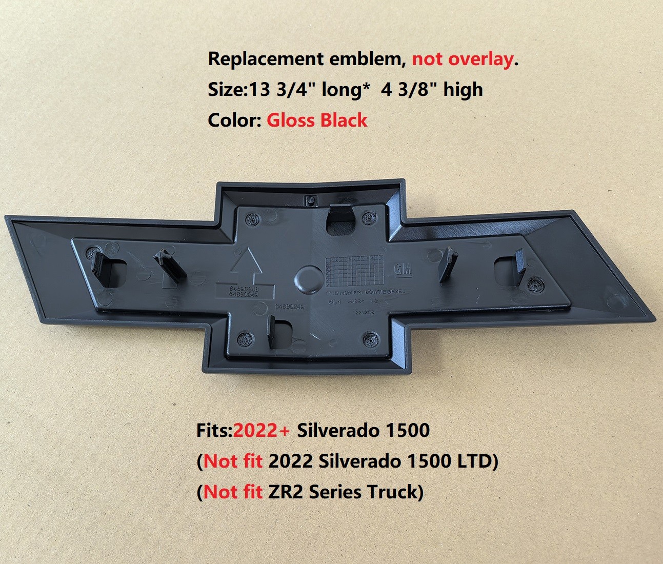 OEM 2022+ Front Grille Bowtie Emblem fits Chevrolet Silverado 1500 Chrome Black - second product detail image