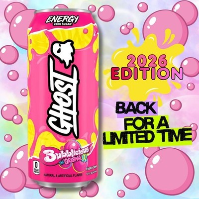 Ghost Energy Drink   Bubblicious 2026 Edition   Limited Time   4, 6, or 12 Pack 