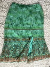 Vintage Requirements Skirt 12 Green Boho Bohemian Flowy Floral Paisley Slit
