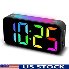 RGB Alarm Clock Large Display Adjustable Brightness Loud Snooze Night Light New