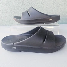 OOfos OOahh Slides Mens 11 /Womens 13 Black Slip On Recovery Slide