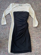 Lauren Ralph Lauren Dress Black White UK 8 Ruched Bodycon Stretch 3/4 Sleeve