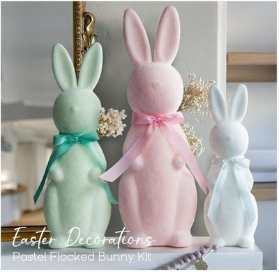 Easter Decorations - 3 Pack Pastel Flocked Bow-Tied Bunny Set (10'', 13'', 16'')