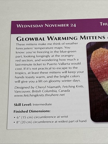 Glowbal Warming Mittens Knitting Pattern Cards Pages - Picture 2 of 3