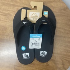 Reef Fanning Flip Flops Mens Size 10 Black Silver Sandal Comfort Beach Summer