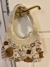 Beaded Floral Accent Cream Shoulder Bag