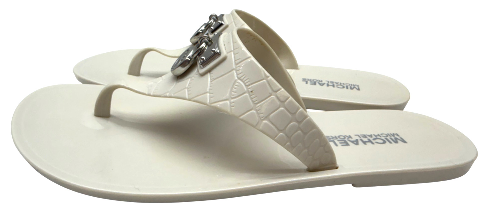 Michael Kors Sandals MK Logo Charm Thong LILLIE Jelly Flip Flop White Sz 7 - 7.5 thumbnail 4