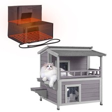 Heated Cat House with Insulated Liner Outdoor 2 Story Feral Cat Shelter