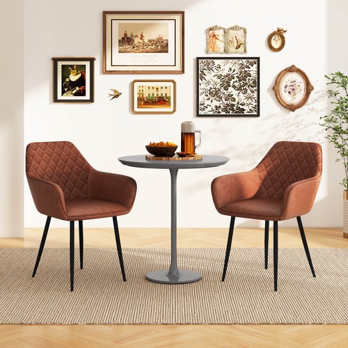 4 PCS Leisure Dining Chair Upholstered Accent Chairs w/ Curved Backrest Brown - Picture 3 of 9