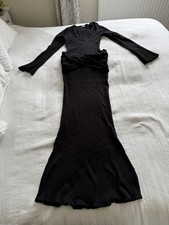 House Of CB Black Long Sleeve Ribbed Knit V Neck Maxi Dress Size L VERY LONG