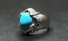 Natural Blue Neshapuri Turquoise 925 Silver Handmade Feroza Heavy Womens Ring