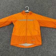 LL Bean Windbreaker Jacket Kids M 5/6 Orange Nylon Reflective Hooded Gorpcore