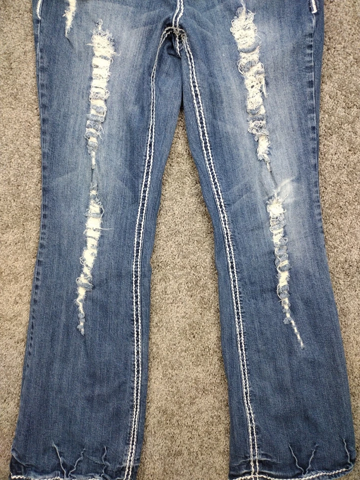 Pantalones de mezclilla ZCO vintage para mujer tiro bajo corte bota elástico talla 13 punto grueso brillante Foto 3 de 4