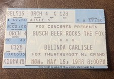 BELINDA CARLISLE OF GO-GO’S RARE CONCERT TICKET STUB ST. LOUIS, MO 05/16/1988 BELINDA CARLISLE OF GO-GO’S RARE CONCERT TICKET STUB ST. LOUIS, MO 05/16/1988