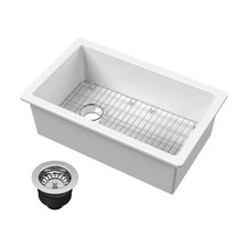 Nuie Undermount Kitchen Sink with Chrome Drainer, Wire Grid, Fire Clay 31x19x10"