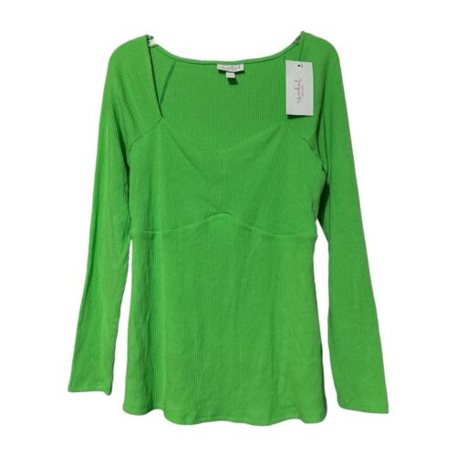 Ingrid + Isabel Maternity Womens Green Ribbed Long Sleeve Top Size Large New
