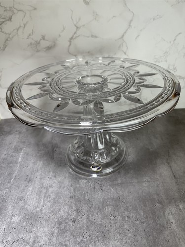 Cake Stand Bohemia 24% Lead Crystal Czech Republic Pedestal Cake Plate Gorgeous! - Picture 10 of 11