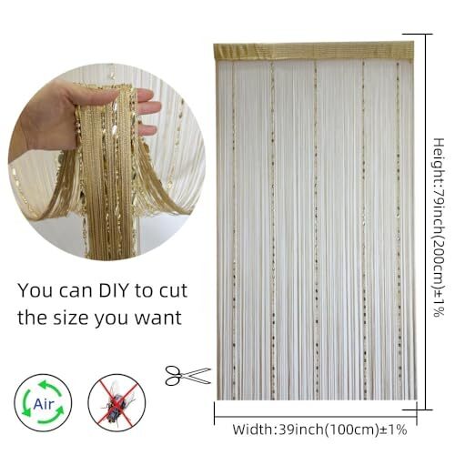 100cmX200cm Decorativo Puerta Cuerda Cortina Cuentas Panel de Pared Flecos Ventana Dorado - Imagen 2 de 5