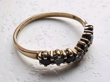 Vintage 9ct Yellow Gold Diamond & Sapphire Wishbone Ring - Size N1/2