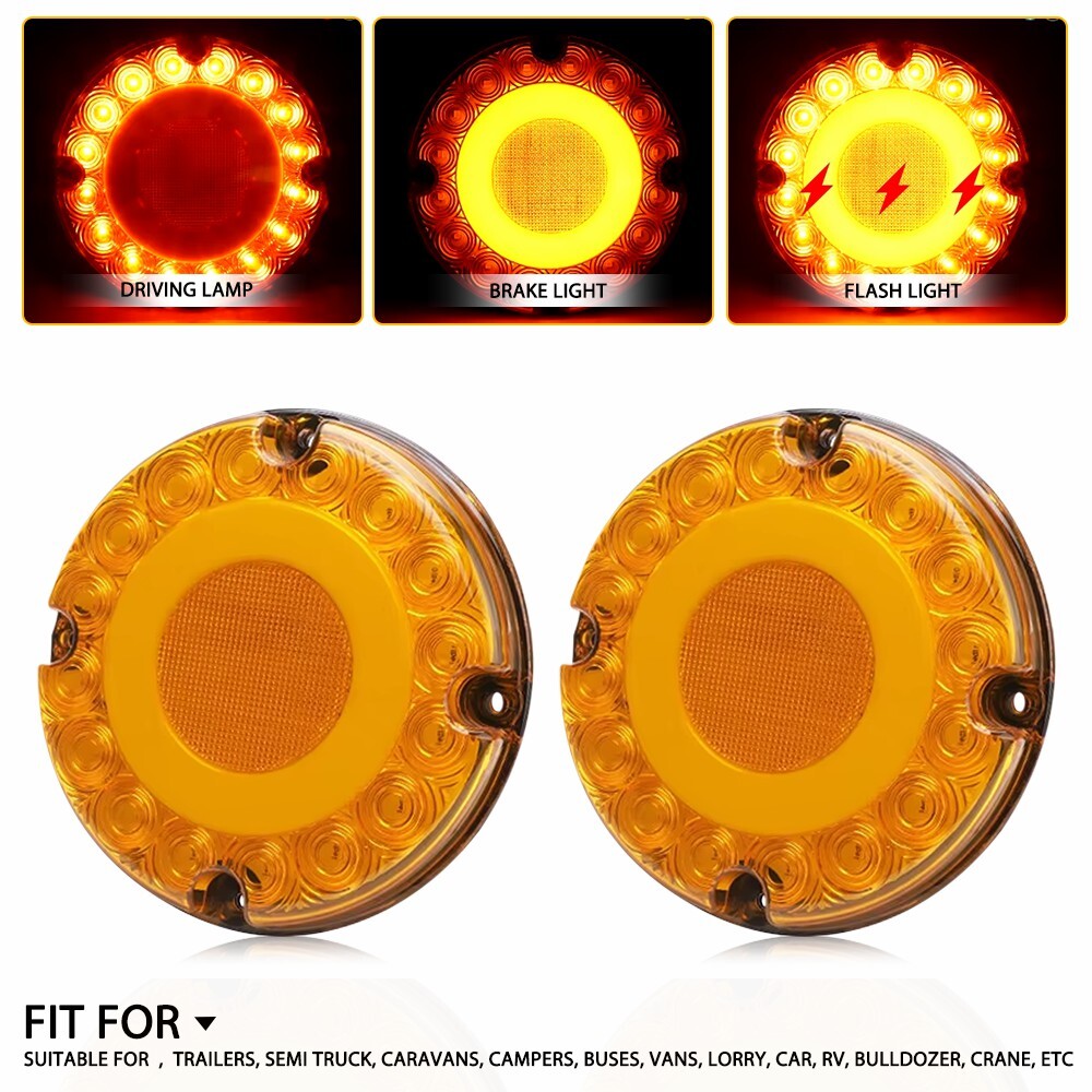2X 7inch Round Amber 36-LED Truck Trailer Stop Turn Tail Brake Lights Waterproof