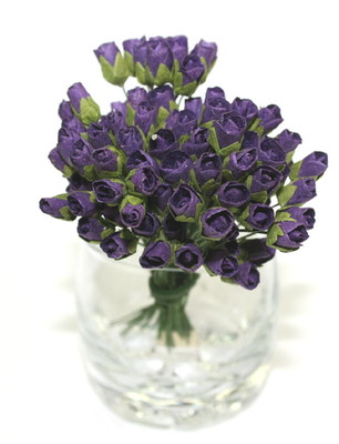 MINI ROSEBUDS 10Pk PURPLE 1cmLong Buds & 7.5cmLong Stem (12Colours Available)GTB