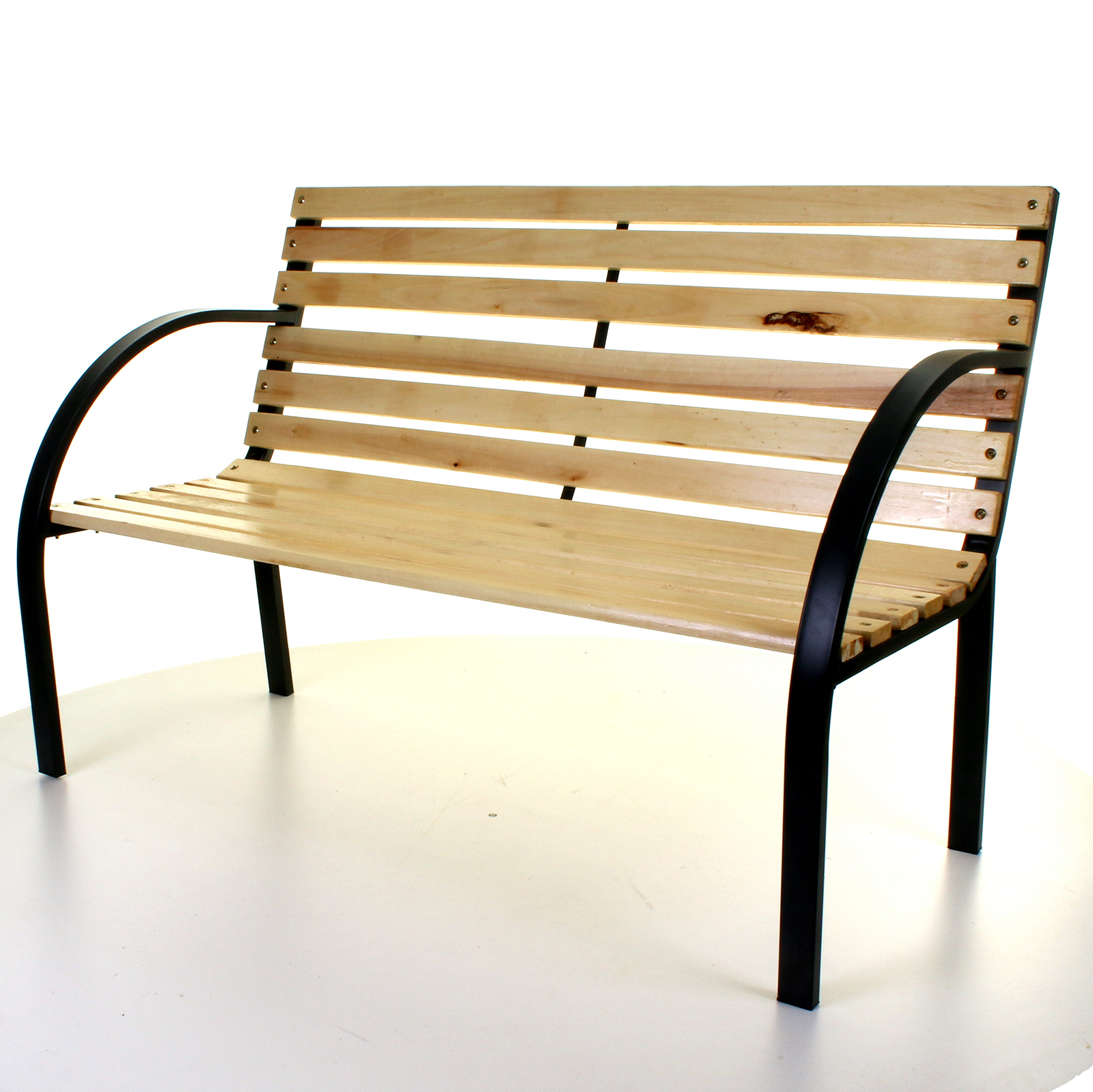 Wooden Slatted Bench Lawn Seat Garden Outdoor Patio Furniture Steel