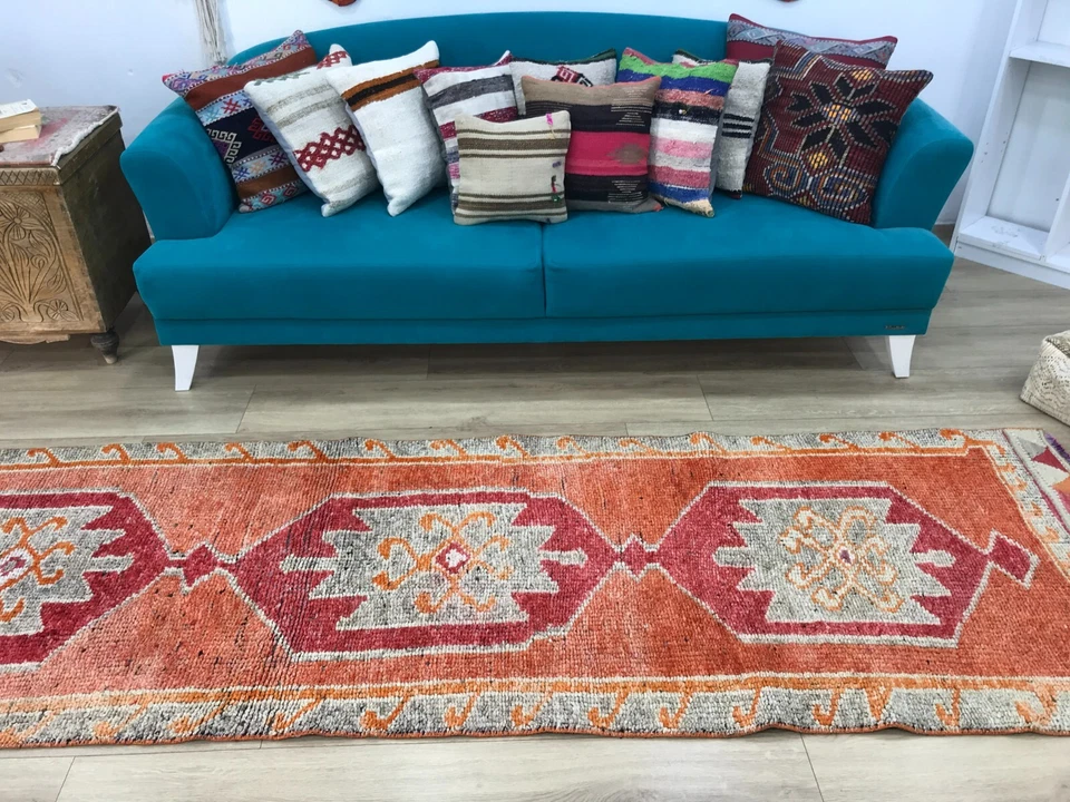 Soft wool rug, Handmade rug, Turkish vintage rug, Herki runner rug, 3 x 12.3 ft - Image 4 of 4