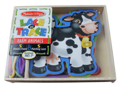Melissa & Doug Lace and Trace Farm Animals Educational Toy Wooden Toddler NEW