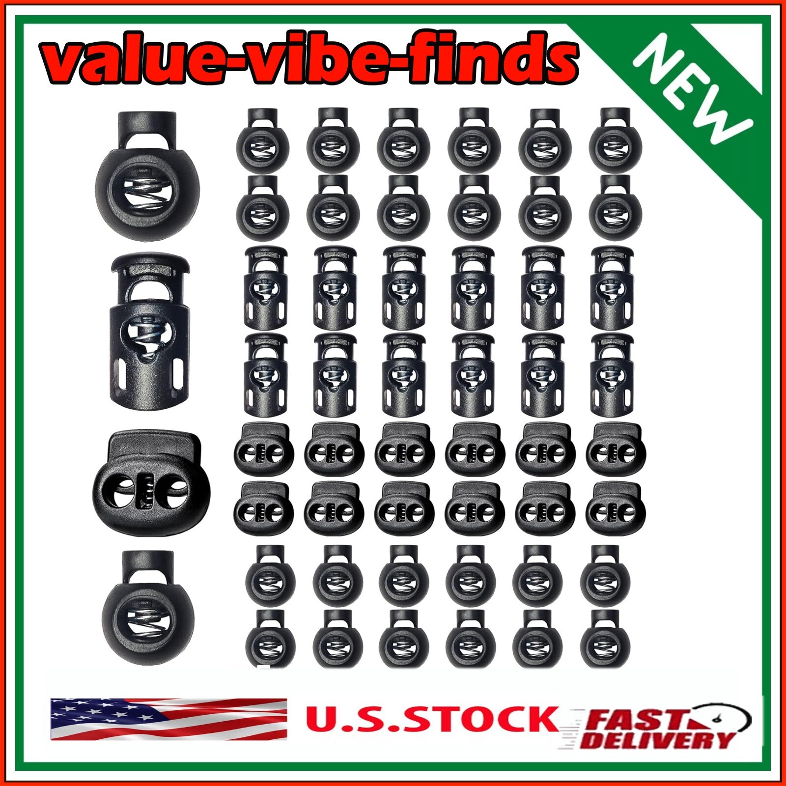 48pcs Upgraded Plastic Cord Lock Draw String Clip with Spring Toggle Stoppers