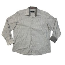 Bugatchi Uomo Dress Shirt Mens M Medium White Cotton Spotted Flip Cuff Button