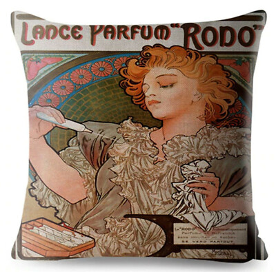 Kissenbezug Canvas-Stoff Jugendstil Alphonse Mucha Parfum-Werbung