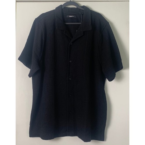 Fashion Nova Dean Textured Short Sleeve Button Up Shirt - Black XXL