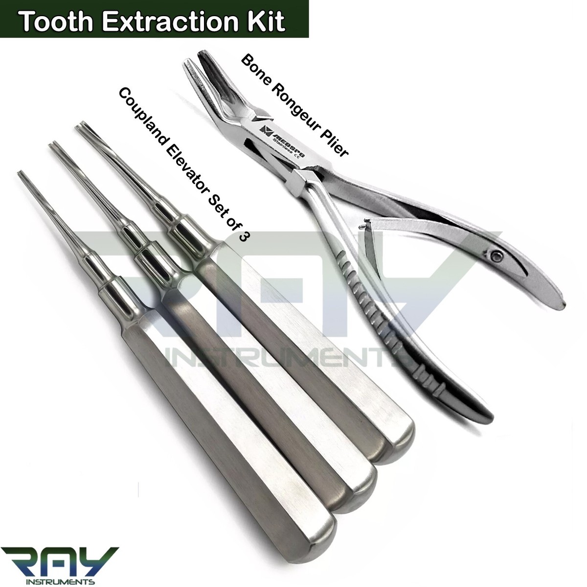 Medentra Basic Tooth Extraction Kit – Coupland Elevators, Rongeur, Pliers For Dental Surgery (Vet & Human)