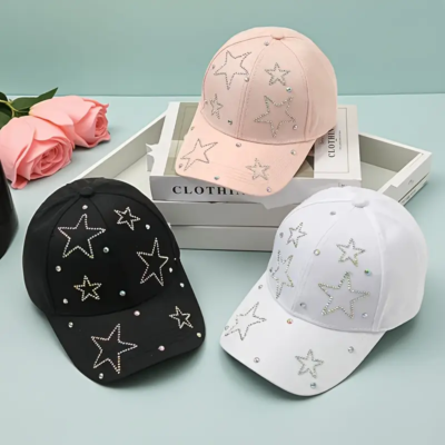 Loopeer 2 Berretti Baseball Con Strass – Regolabili, Traspiranti, Unisex, Colori Bianco E Grigio