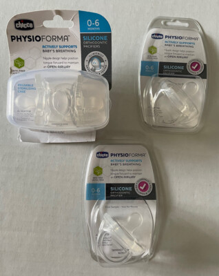 4 CHICCO PHYSIOFORMA 0-6 months CLEAR SILICONE ORTHODONTIC  PACIFIERS BP
