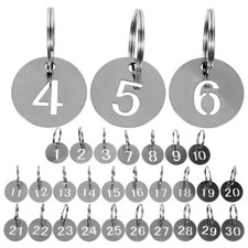 30 Pcs Metal Round Tags Stainless Steel Number Plate Numbered Key Chain