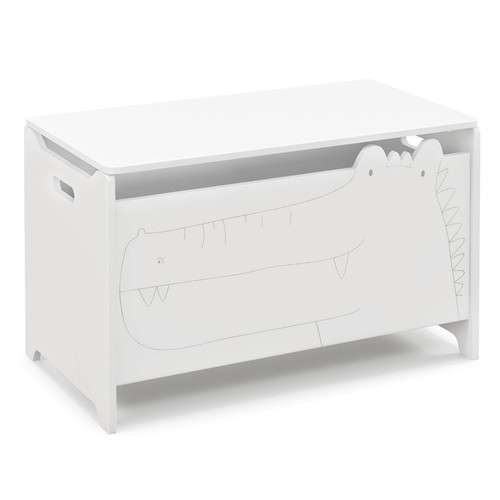 Kids Toy Box w/Safety Hinge Wood Storage Chest Flip-Top Storage Organizer White