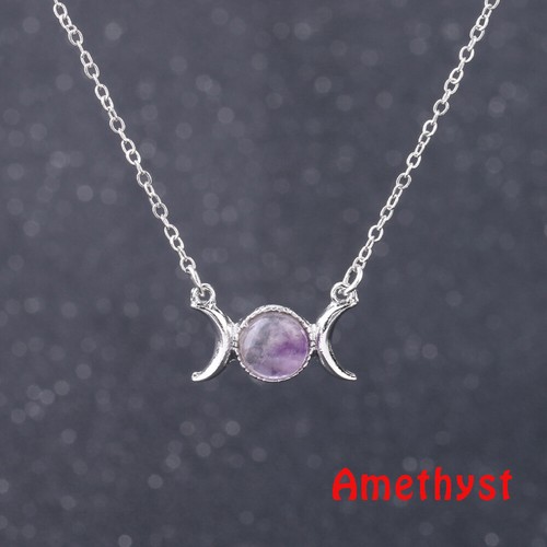 Necklace Triple Moon Sun Pendant Natural Opal Gemstone Silver Chain Crystal - Picture 8 of 28