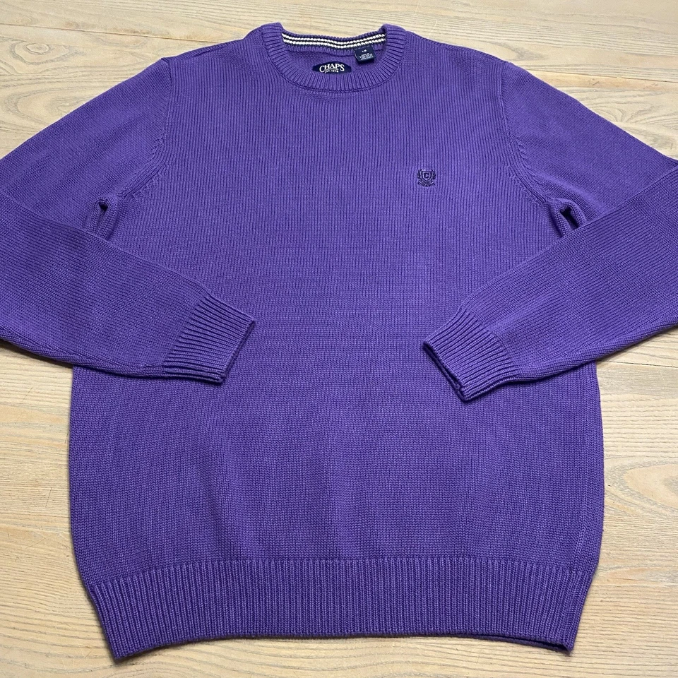 Suéter Chaps Púrpura Cuello Redondo Para Hombre Talla L Algodón Grueso Tejido Manga Larga Foto 3 de 4