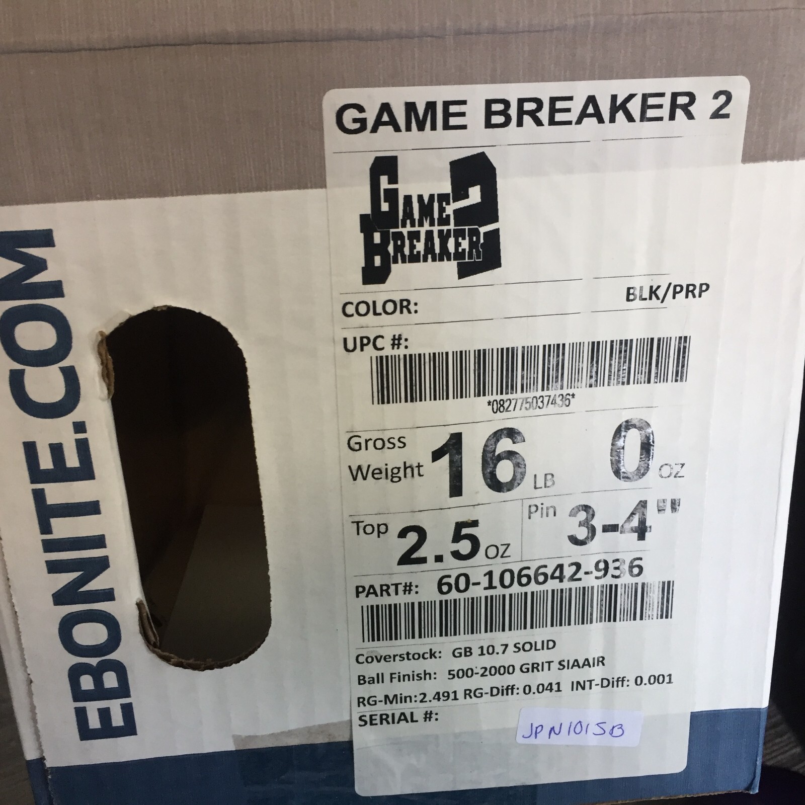 Ebonite Game Breaker 2  1st quality  BOWLING  ball  16 lb.   NEW IN BOX    #015b