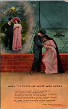 Couple in Love When Fields are White with Daisies Poem Vintage Bamforth Postcard