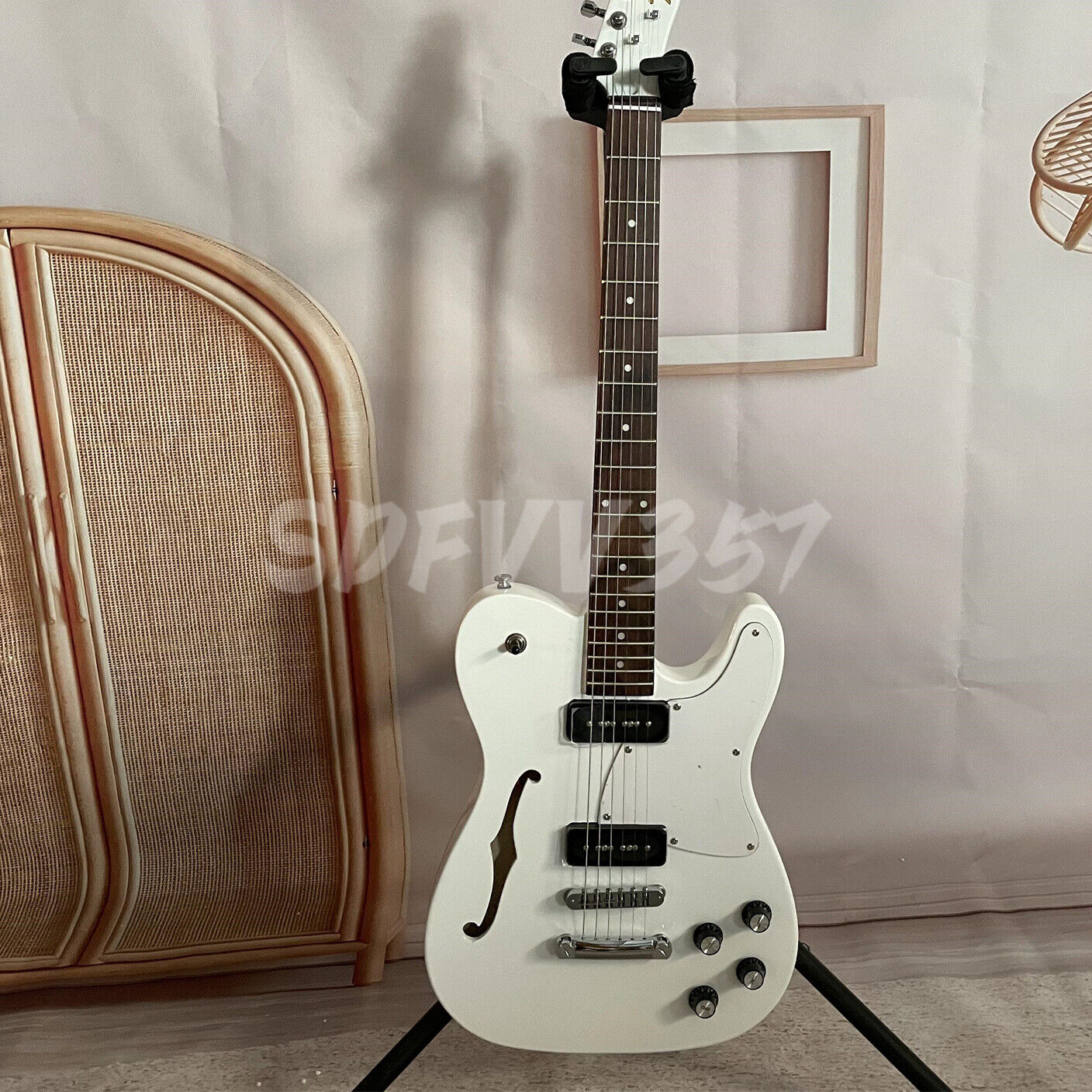 Semi Hollow Body TL Electric Guitar 2P90 Pickups White Basswood Body 6 String