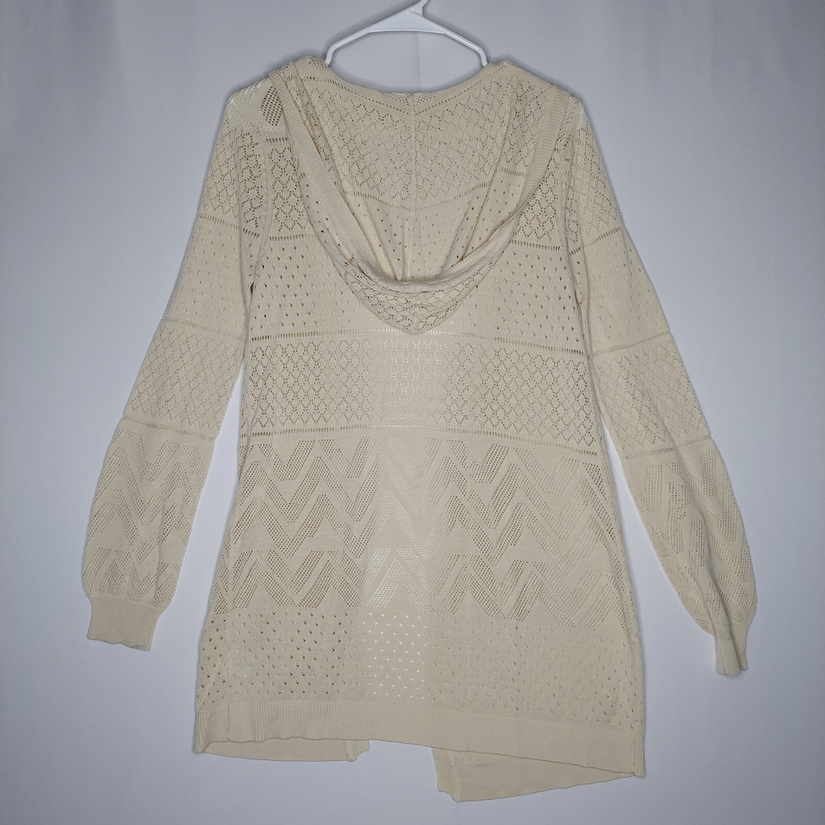 Pink Republic Long Hood Cardigan Jrs XL Cream Lightweight Knit Open Long  Sleeve