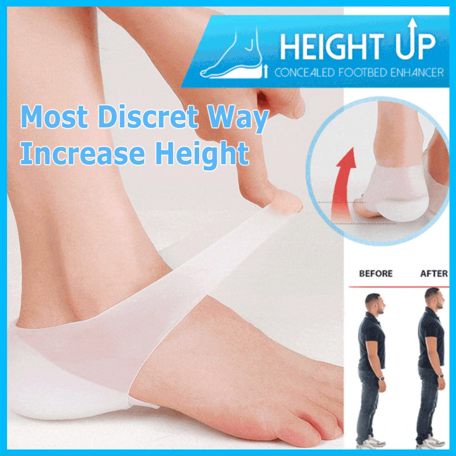 Concealed Footbed Enhancers Invisible Height Increase Silicone Insoles