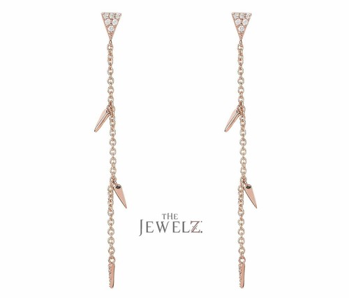 14K Gold 0.28 CT VS/F-G Diamond Multi Spikes Drop Chain Earrings - Gifts For Wif - Picture 5 of 5