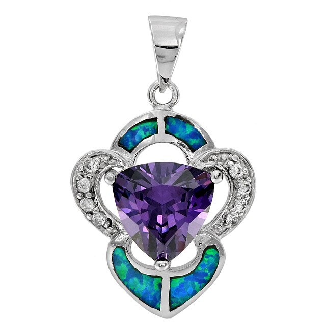 2CT Amethyst & Australian Opal Inlay 925 Sterling Silver Pendant EO3