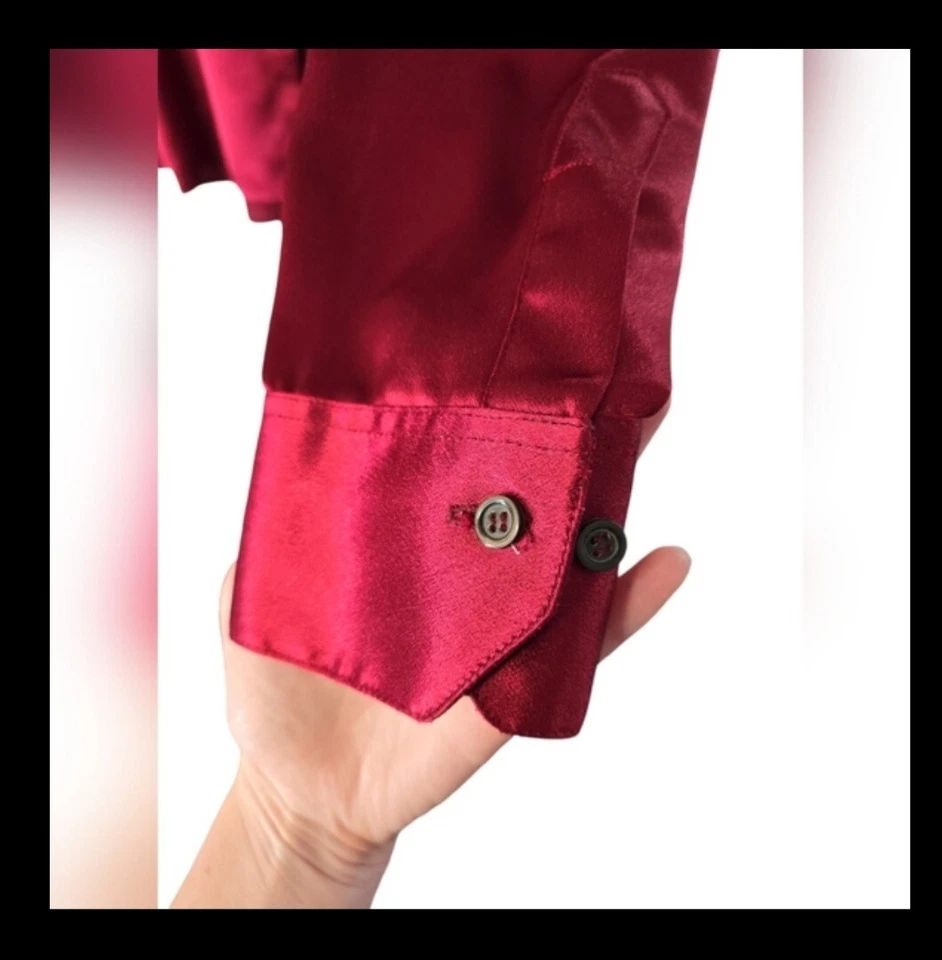 Iraq Handmade Turkish Silk Red Mens Button Down Shirt Size XL REVIEW MEASUREMENT - Image 3 of 3